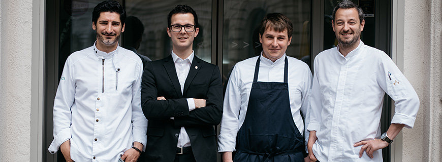 Paul Ivic (Chef de Cuisine), Matthias Pitra (Sommelier), Mathias Martin (Souschef) und Thomas Scheiblhofer (Chef de Pâtisserie) 