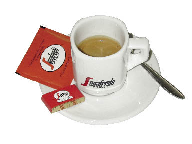 Segafredo Tasse mit Kaffee, Zucker und Keks