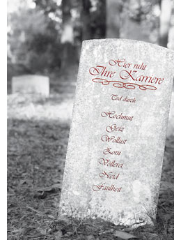 ein Grabstein mit den 7 Karriere Todsünden