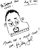 eine kleine Zeichnung und ein Dankschreiben von Billy Joel an ein Hotel 