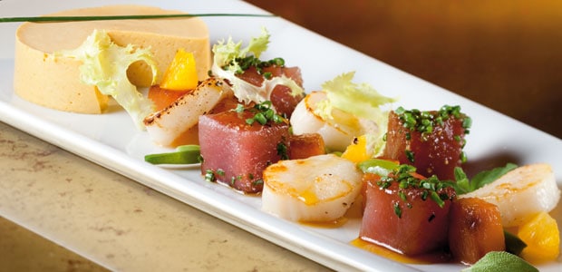 Thunfisch & Jakobsmuscheln mit Kürbismousse und Kürbis-Kräuter-Salat